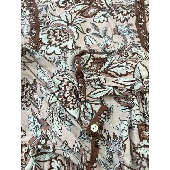 J Jill Women's L Tunic Blouse Long Sleeve Lace Floral Split V-Neck Pink/Brown - Picture 9 of 11